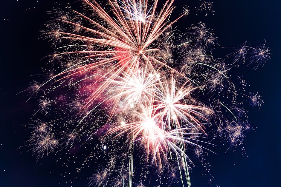 Colorful fireworks exploding in the night sky creating a festive atmosphere